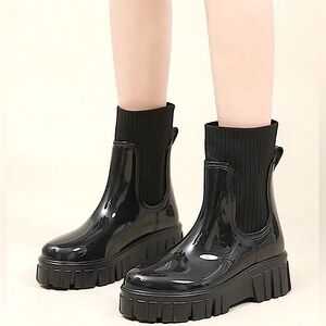 Rubber Chelsea Boots Waterproof Slip On Ankle Booties, Women’s Size 7/ EU 37